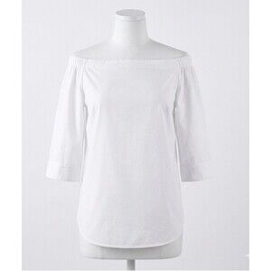 Chicos Off Shoulder Blouse Womens Size 0 Small White Cotton Nautical Chic Top